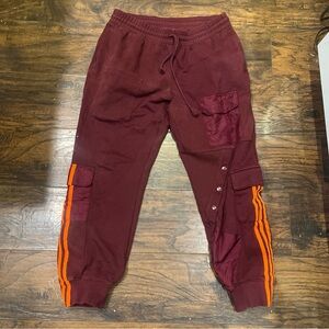 Adidas X Ivy Park Beyoncé Cargo Sweatpant Jogger Size LARGE Maroon Orange Track
